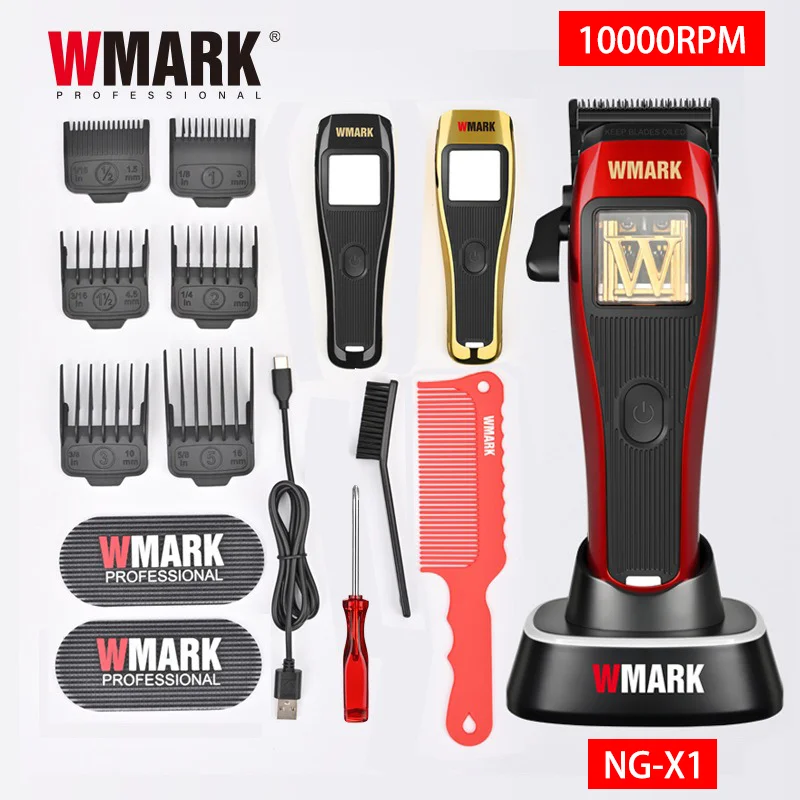 WMARK NG-X1 남성용 전문 헤어 클리퍼, 마이크로 칩 마그네틱 모터, 충전 스탠드 포함, 무선 커터 트리머, 10000RPM 9V