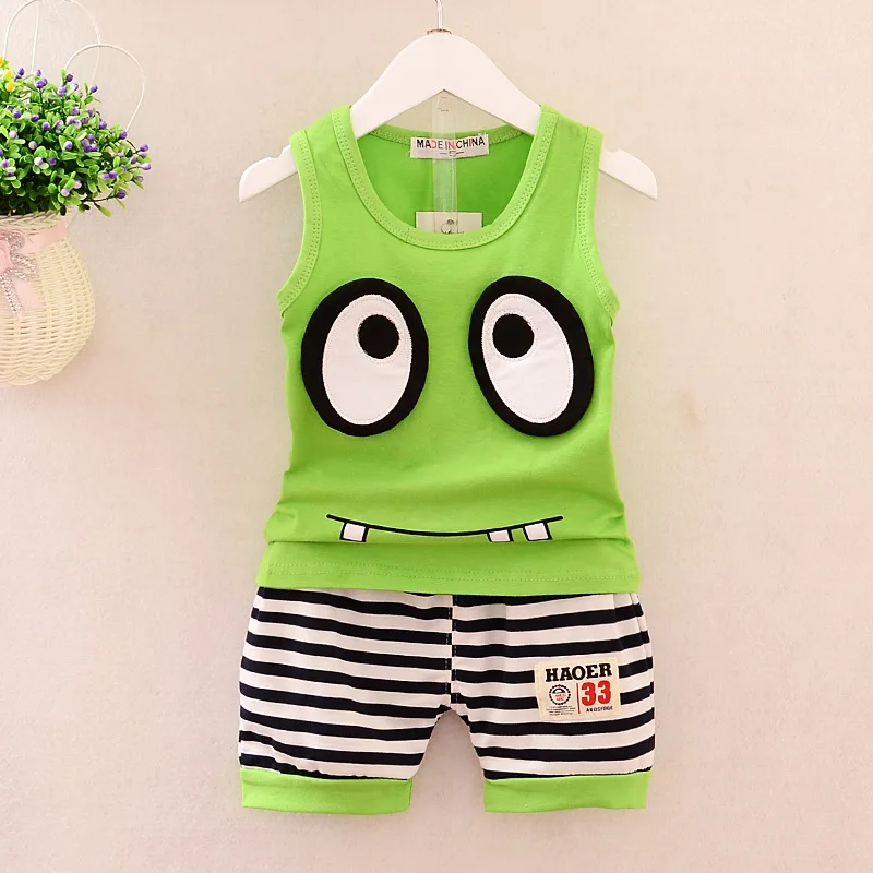 Baby Boys 1-4T Sports Clothes Suit Summer Children's Fashion Leisure Striped Sleeveless Vest T-shirt 2pcs Kids Cartoon Sets