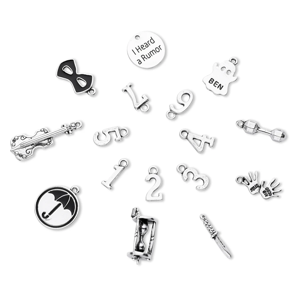 16pcs Umbrella Academy Charm for Jewelry Movies Silver Plated Various Pendant for Designer Crafting Bracelet Necklace Earrings