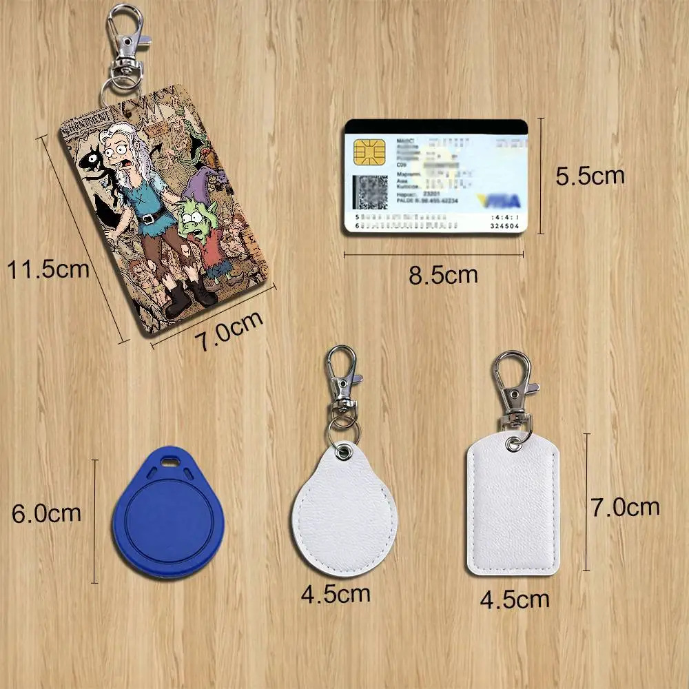 Creation Bean Disenchantment Rectangle ID Card Case Keychain Access Card Bag Key Tag Ring Leather Card Holder Key Ring Access