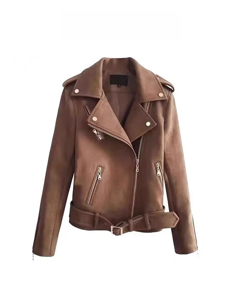 American Retro Brown Leather Jaet Women's Autumn 2025 Trendy Small Size Ele High-End Feel Motorcycle Biker Jaet