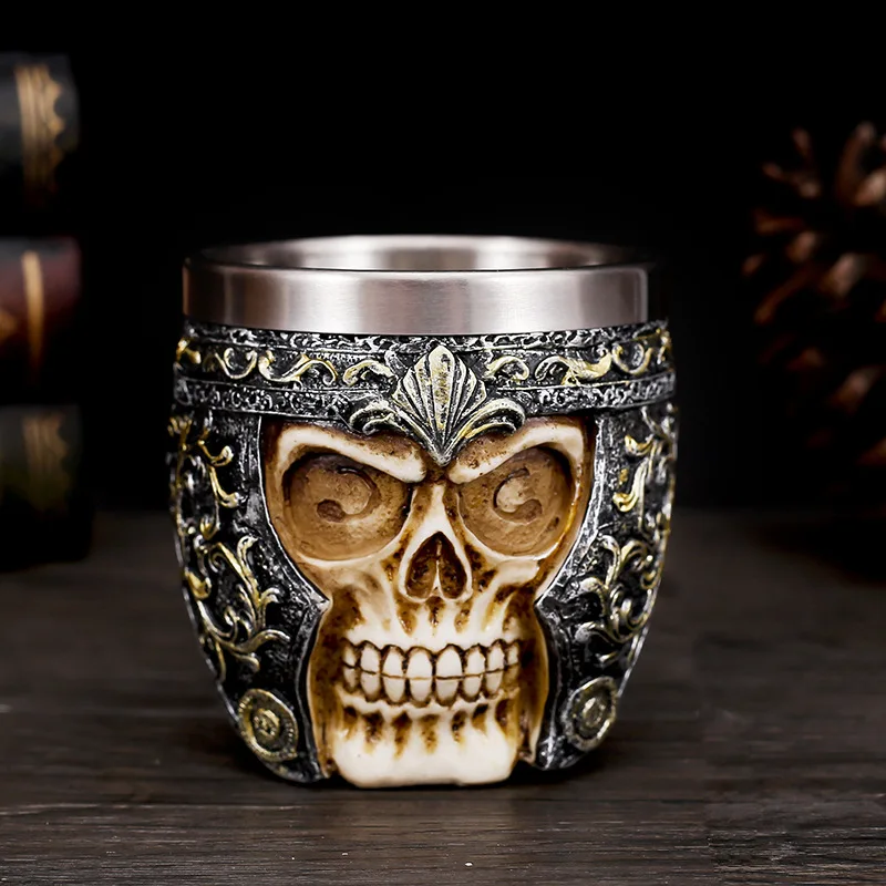 

Horrible Resin Stainless Steel Skull Cup 200ml Shot Glass Gothic Beer Mug Vodka Cup Whiskey Glasses Bar Drinkware Halloween Gift