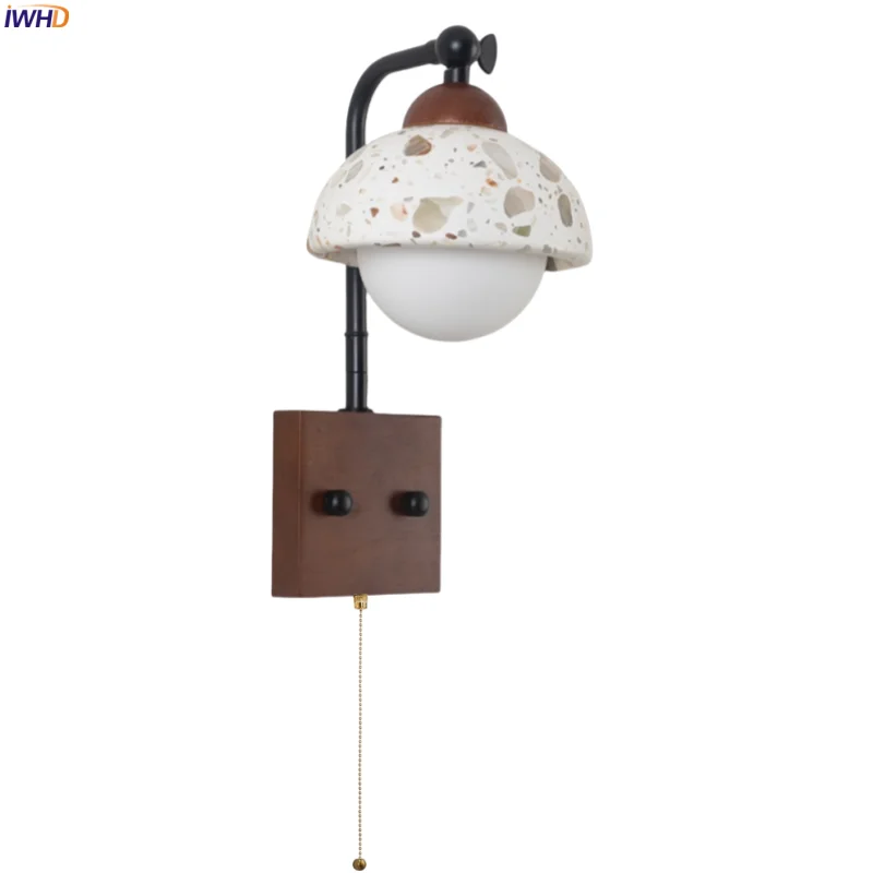

IWHD Terrazzo Glass LED Wall Lamps For Living Room Kitchen Pull Chain Switch Japan Wabi Sabi Bathroom Mirror Light Lampara Pared