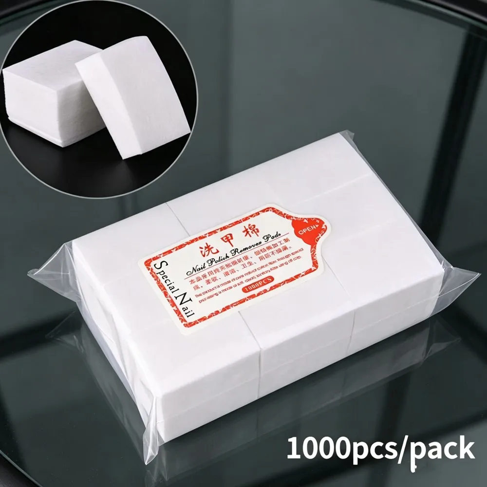 1000Pcs 100% Nail Cotton Pads & 1*Pull-Down Pump Dispenser Bottle Lint Free Non-Woven Nail Gel Polish Remover Wipes Supplies F5% view 4