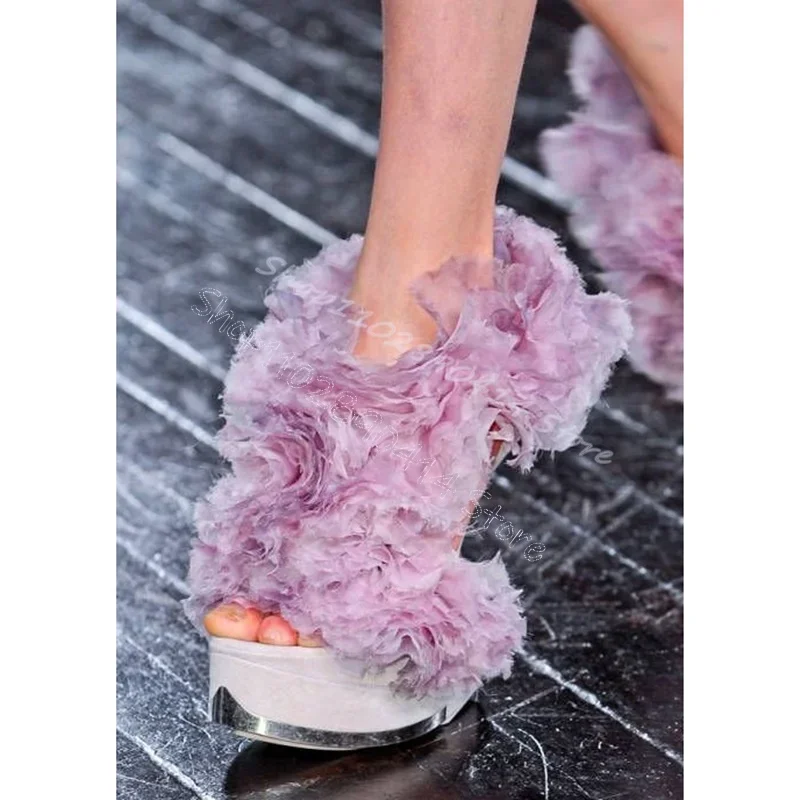 

Pink Appliques Strange Style Heels Platform Sandals Back Zipper Women Shoes Peep Toe Party Feast Runway 2024 Zapatos Para Mujere