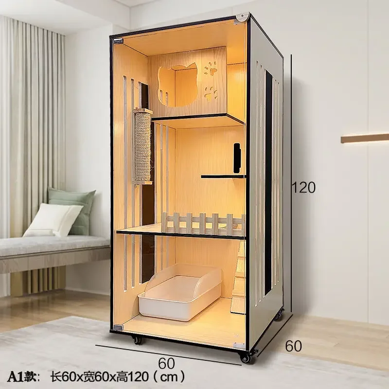 Villa Home Solid Wood Large Space Waterproof Number Luxury Cage House Indoor Nest Cat Cabinet Double Layer