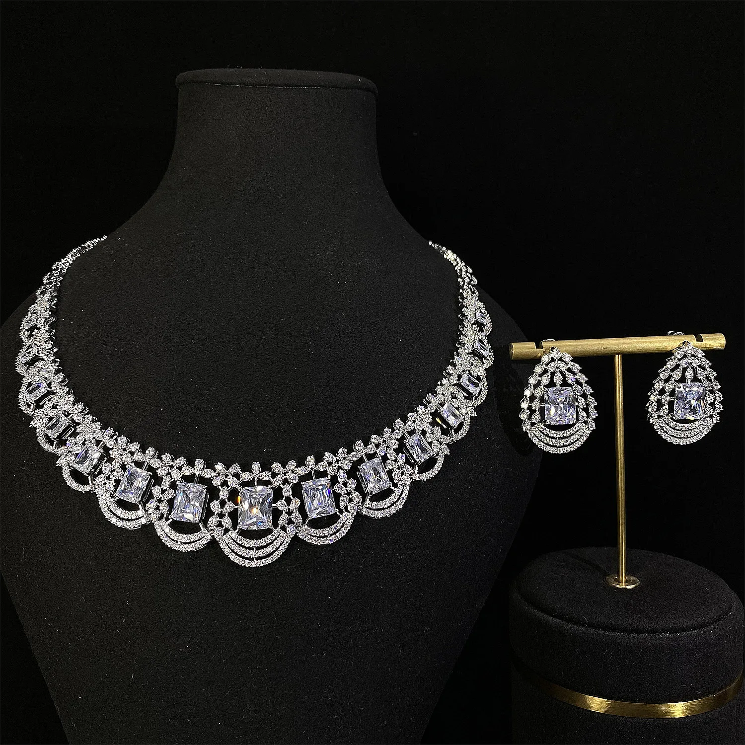 

HIBRIDE New fine fine twinkling zirconia ladies necklace earrings jewellery set summer festival prom wedding accessories S-717
