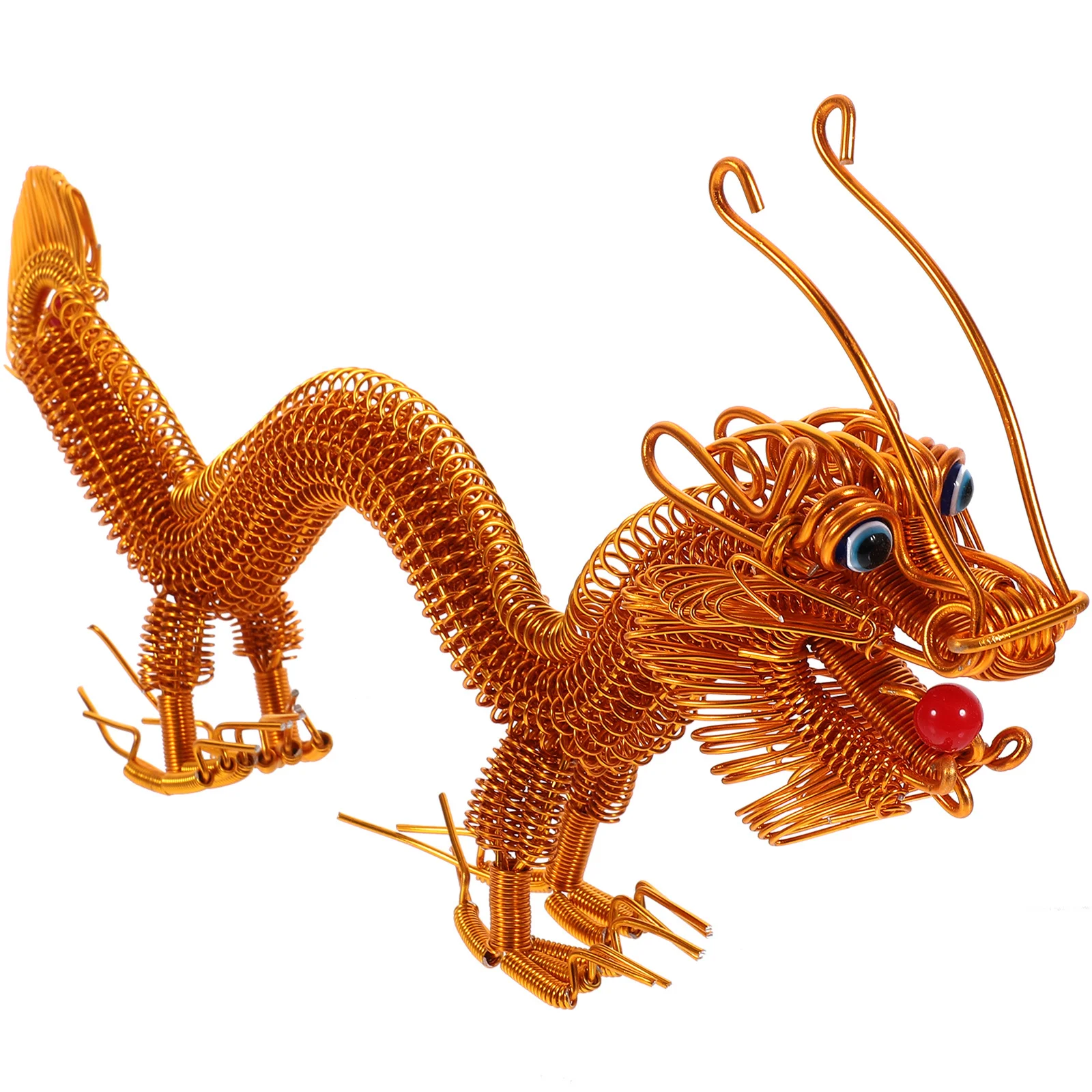 

Small Handwoven Zodiac Dragon Decoration Metal Craft Chinese Style Vintage Statue Indoor Desktop Table Ornament