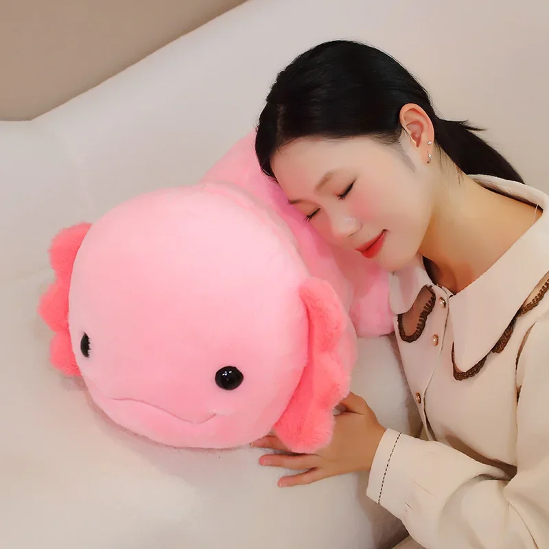 45/60cm Rosa Newt juguete de peluche relleno lindo Axolotl salamandra peluda largo pez de peluche apaciguador almohada larga cojín niños regalo divertido