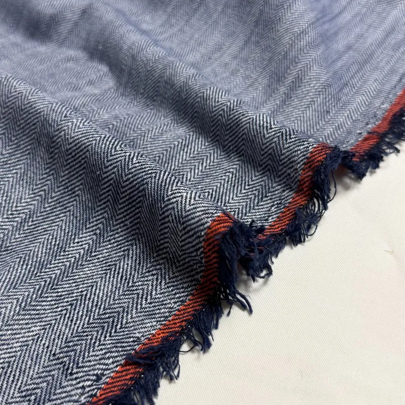 Denim Blue Herringbone Linen Blend Fabric Wide Leg Pants Blazer Anti-wrinkle Imitation Linen Fabric Spring