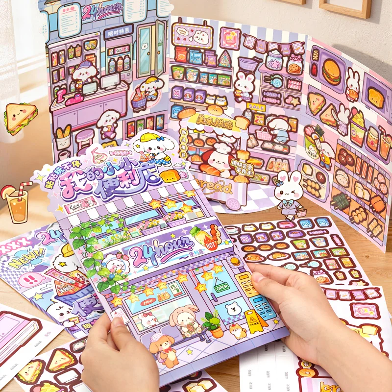High-Quality, Fun Sticker Quiet Books, No Need to Cut, Can Be Pasted Repeatedly, Stress-Relieving DIY Handmade 3D Sticker Books, Creative Scene Collages