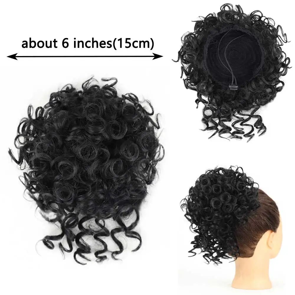 Curly Hair Buns Hair Piece Clip In Synthetic Tousled Updo Large Curly Drawstring Ponytail Clip On Hair Bun Ponytail For Women