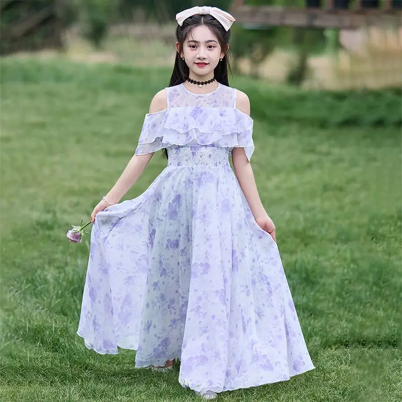 Party Stage Show Dance Wear Streetwear Fairy Kids Clothes Summer Flower Girl Dresses Fashion Clothing Casual Vintage Bohemian 6T