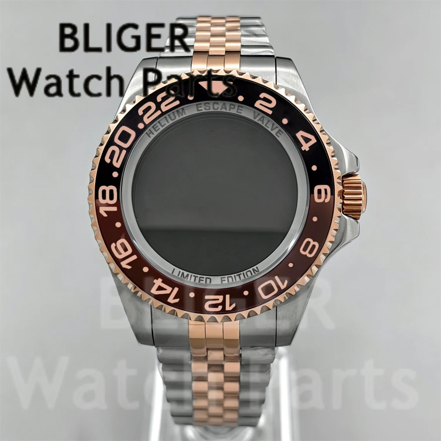 44mm Two Tone Rose Gold Men Automatic Watch Case For SUB GMT Ceramic Bezel Mod NH34 NH35 NH36 ETA2824 DG3804 Jubilee Glide Strap
