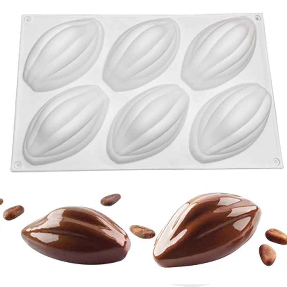 1 pcs Cocoa beans Silicone Cake Mold 6 Cavitys Olive Pastry Chocolate Mold Baking Cake Decoration Mousse Dessert Bakeware