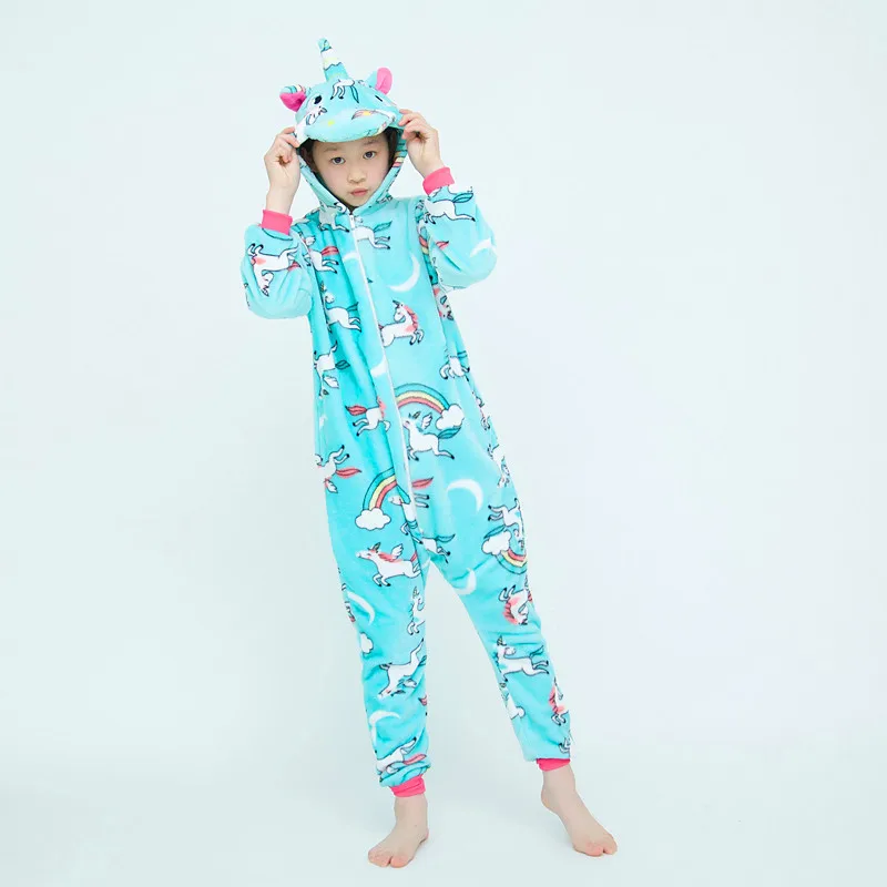 Kigurumi Girls Boys Cartoon Sleepwear Kids Children Unicorn Onesies Animal Flannel Pajamas For Christmas Halloween Party