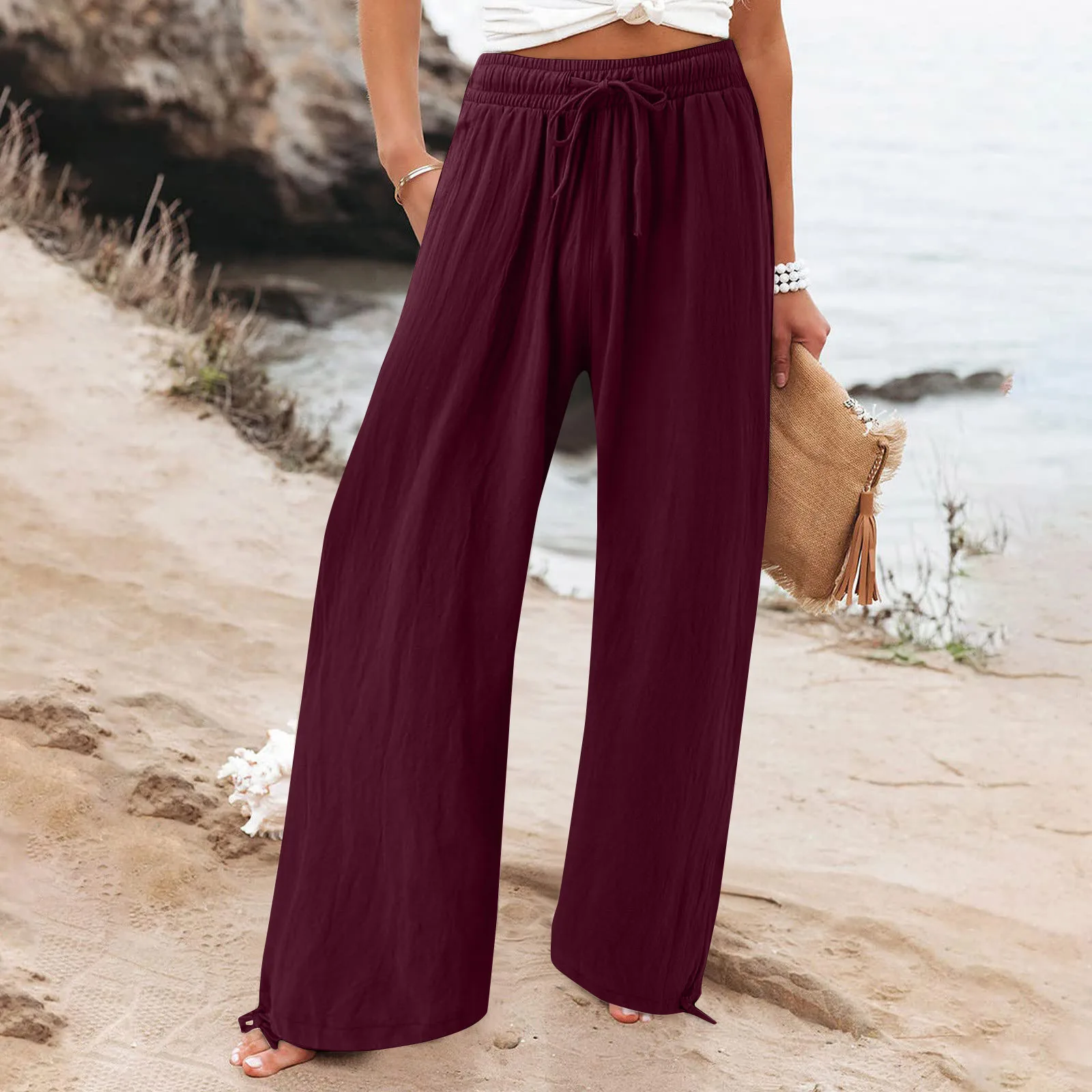 Spring Summer Women Loose Wide Leg Pants Office Lay Casual Solid Jogger Elastice Waist Loose Trousers 2023