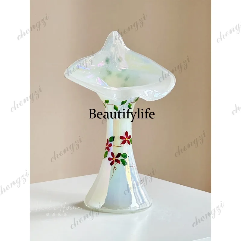 French hand-painted glazed glass vase insert bedroom desk TV cabinet flower ornament