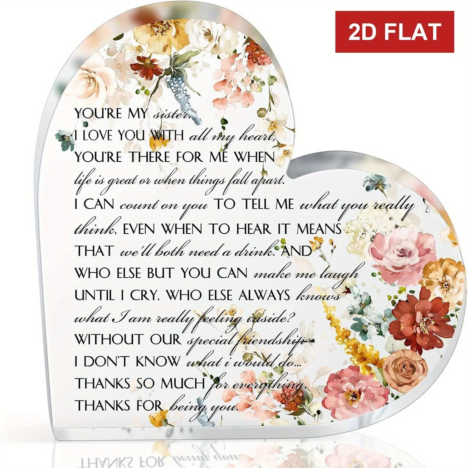 

Акриловая табличка в форме сердца с лазерной гравировкой стиха, подарок для сестры, 4x4 дюйма, декор для рабочего стола