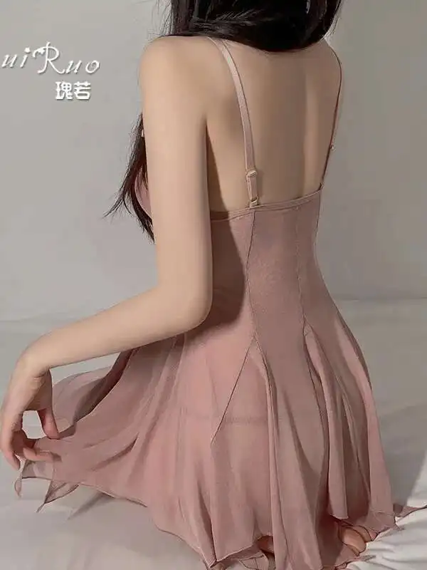 أزياء الصيف الملابس النسائية الغريبة 2024 جديد الحلو ولطيف فتاة نمط القوس الديكور شبكة منظور فستان أنيق مثير U610