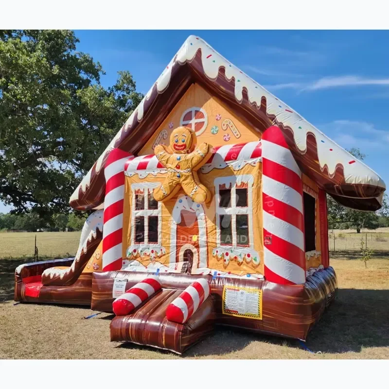 Christmas Inflatable Gingerbread Man Bouncy Castle Slide Combo Candy Bounce House Santa Claus Jumping Castle for Kids PVC