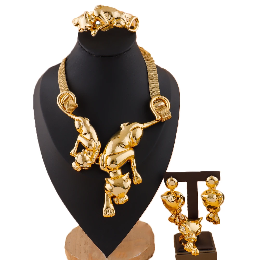 

Jewelry Bracelet Fashion African Wedding Classic Necklace Earrings Sets Gold Plated Rings Women Pendant Dubai Party Gift