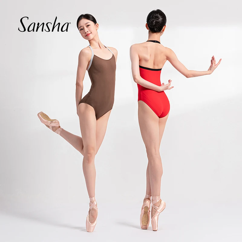 Sansha nuevas mujeres Halter cuello danza leotardo en poliéster Color puro Ballet Dancewear 50BD2534P