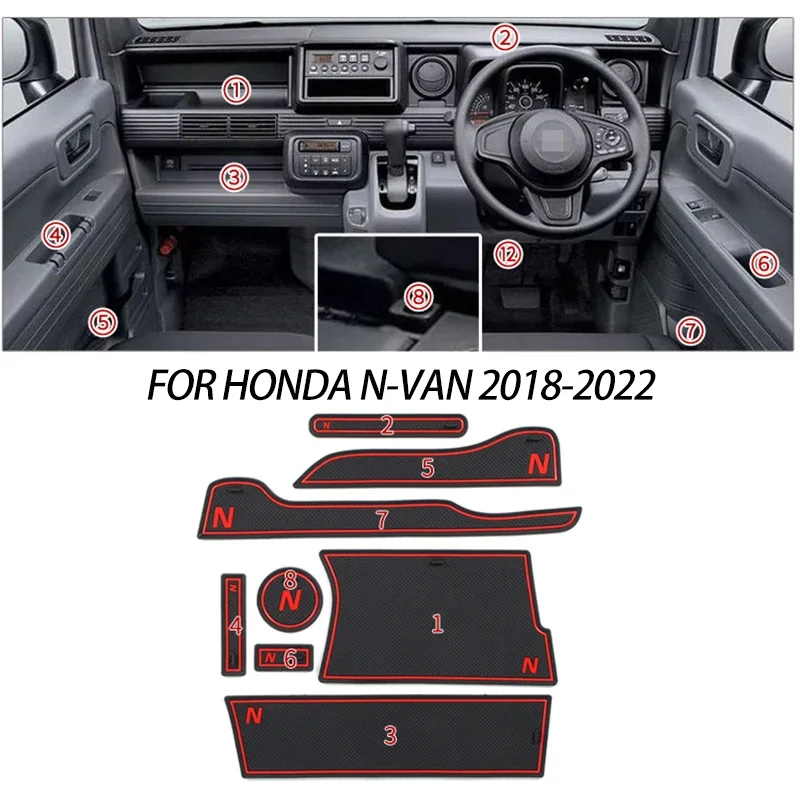 Anti-Slip Gate Slot Mat For Honda N-VAN NVAN 2018~2022 Non-Slip Door Groove Pad Rubber Coaster Auto Interior Accessories