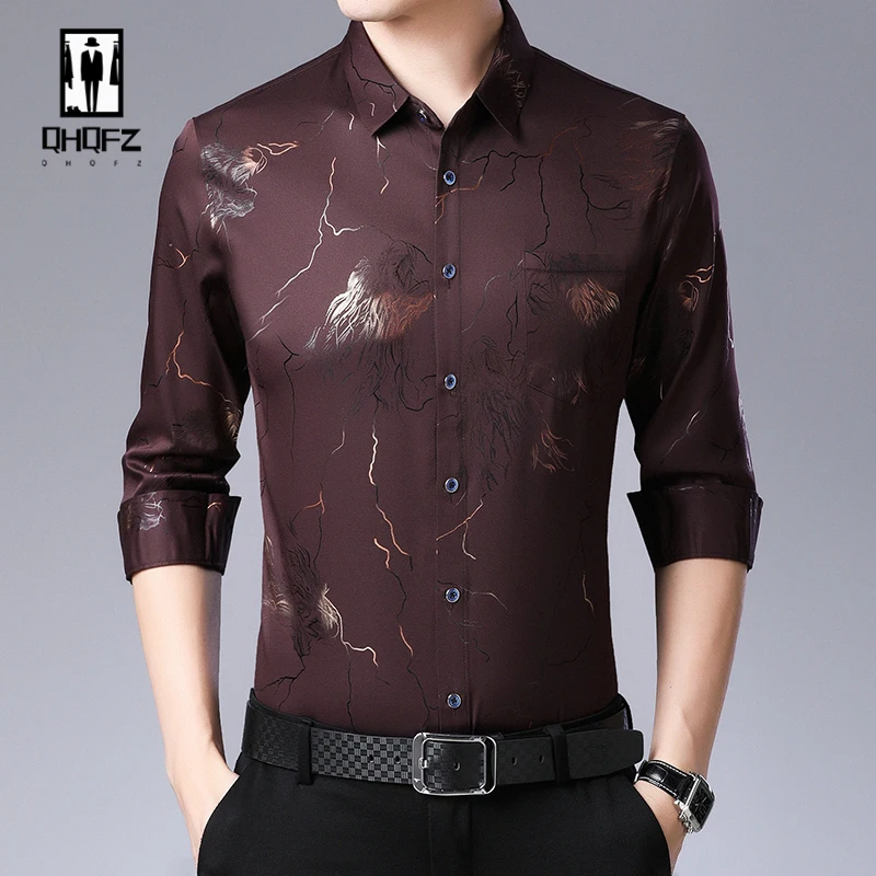 

New Men's Casual Printed Long Sleeved Lapel Shirt for Spring and Autumn Fashion Comfortable Wrinkle Free Top Without Ironing