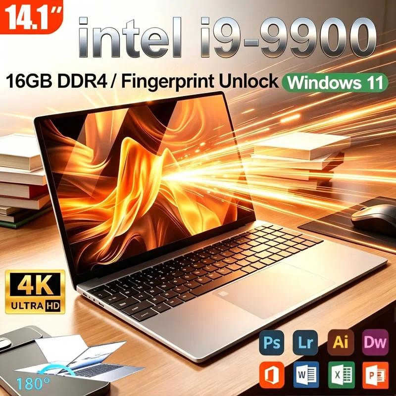 2026 14.1' Ultra Slim Laptop Intel Core I9-9900 16GB RAM 1/2TB SSD Windows 11 Fingerprint Unlock Office Game Backlight Laptop