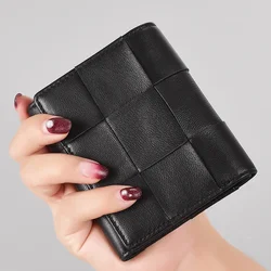 New Fashion Sheepskin Genuine Leather Women Short Wallets Real Leather Female Luxury Brand Design Clutch Girl Gift Cash Purse