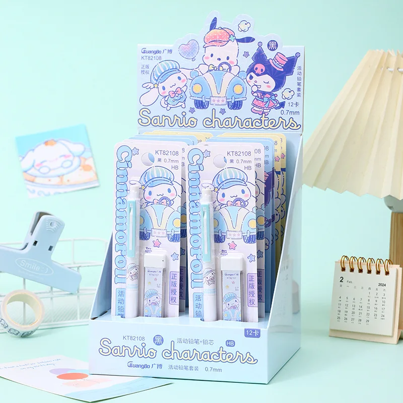 12pcs Sanrio Kuromi Cinnamoroll Mechanical Pencils Lead Set For Students 0.5mm Active Pencil Writing Pen Office Writing Supplies