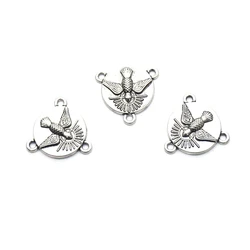 QIGO Ancient Silver Bird Rosary Necklace Connectors Accessories Three Hole DIY