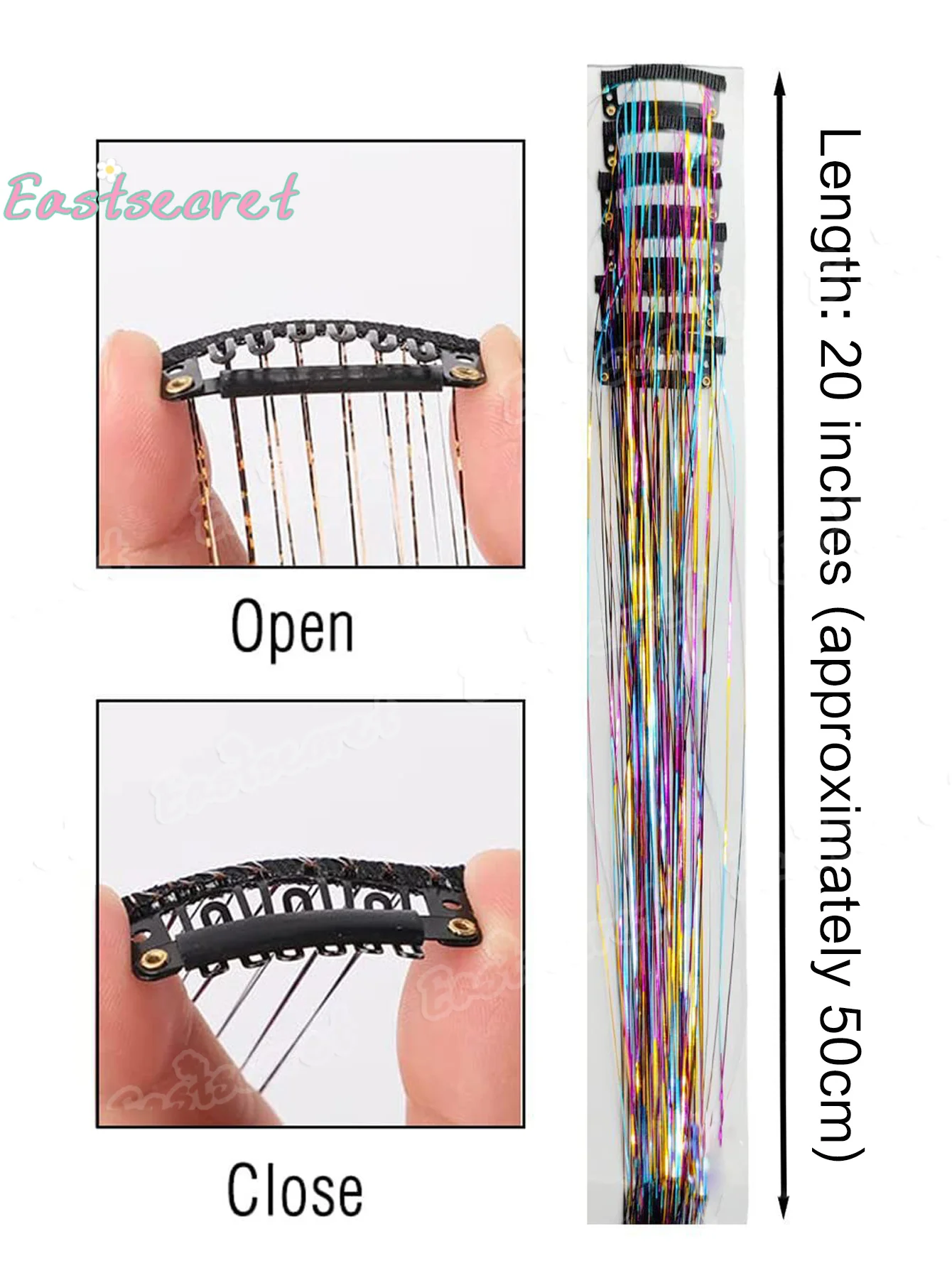 12Pcs Hair Tinsel Clip in 20Inch Glitter Tinsel Hair Extensions Clip in Hair Tinsel Kit Heat Resistant Shiny Sparkle Fairy Hai