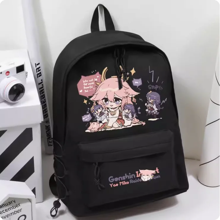 Mochila escolar Anime Genshin Impact Yae Miko, bolso de hombro de alta capacidad, Cosplay, regalo para estudiantes y adolescentes, B086