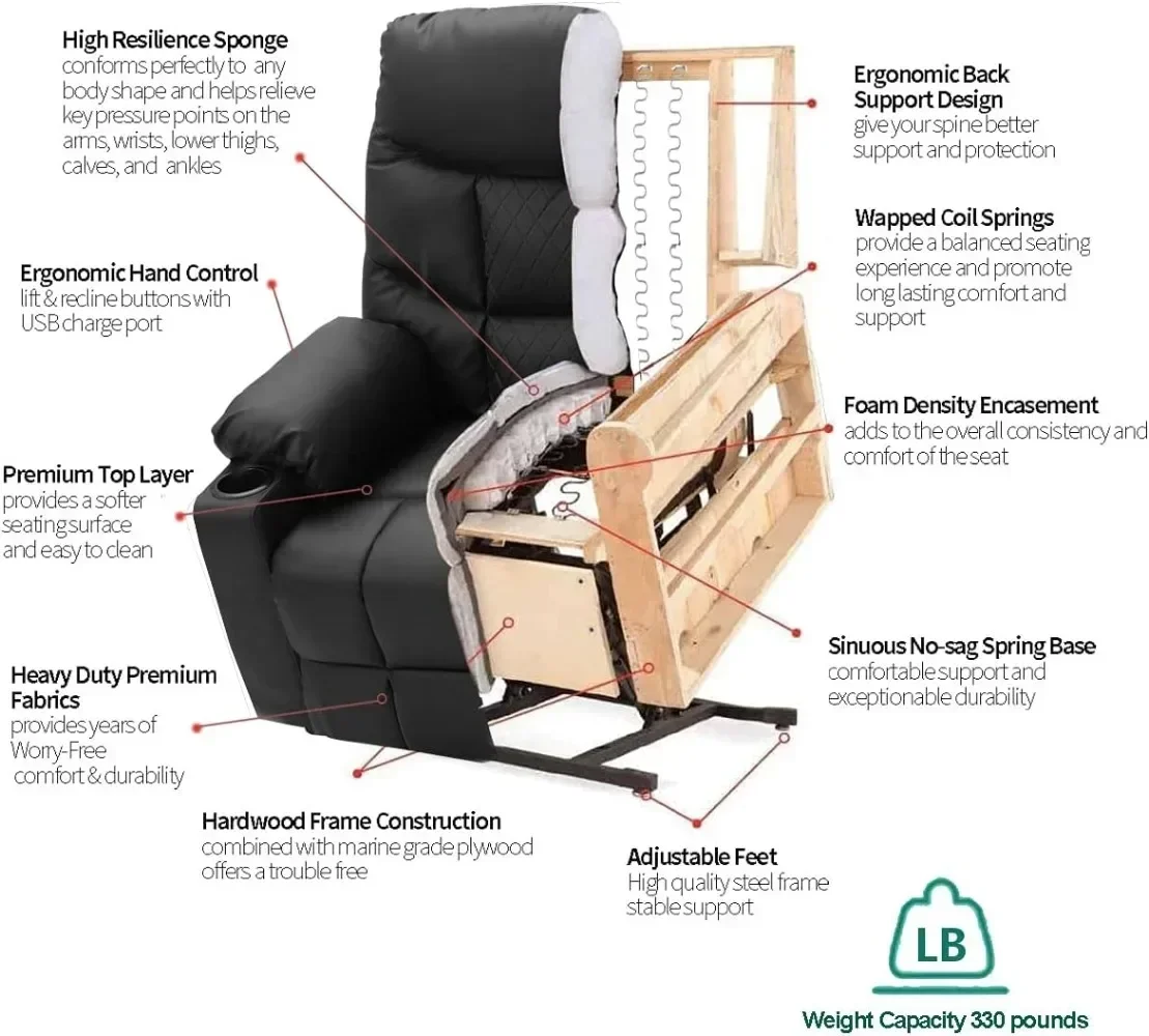 Silla reclinable de elevación eléctrica con masaje y calefacción para ancianos y personas mayores, sofá reclinable eléctrico para sala de estar con lateral