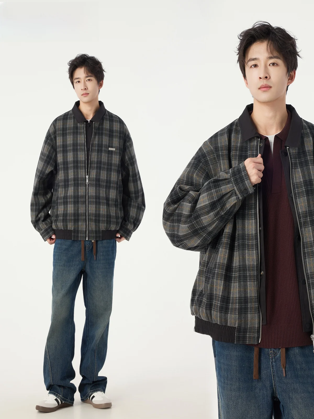 

Новая зимняя мужская пуховая куртка с воротником-стойкой, в клетку, теплая, повседневная, на молнии, с длинными рукавами, из полиэфирного волокна