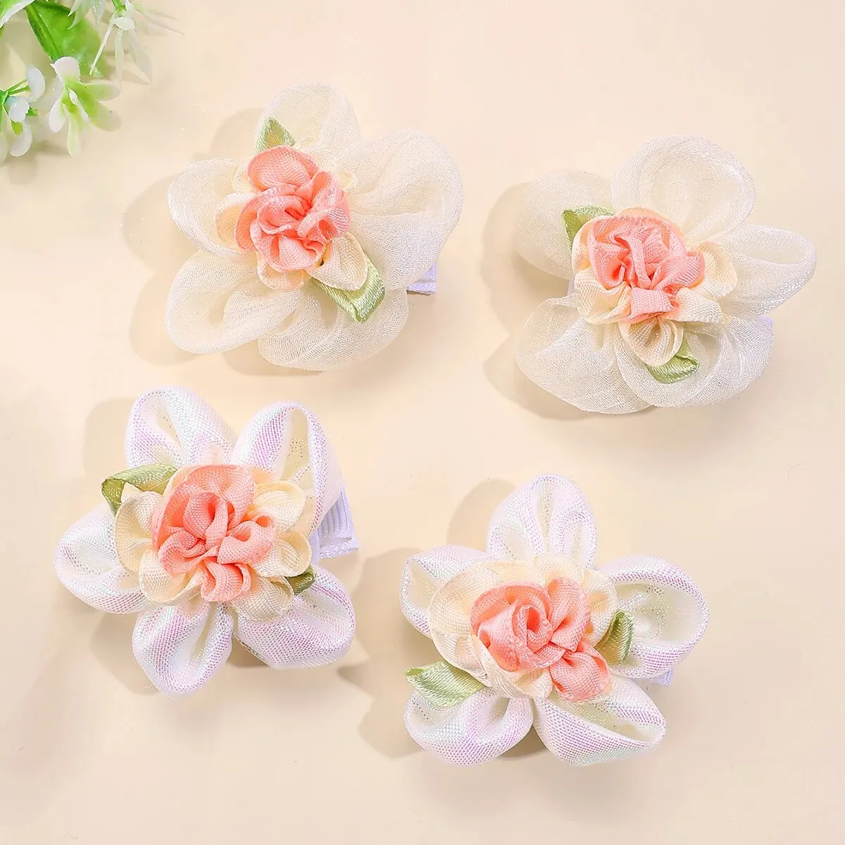 4pc/set Flower Hair Clips for Girls Peony Flower All-inclusive Hairpin Spring and Summer Hair Accessories Kids Headwear