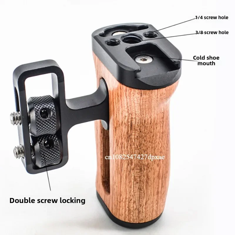 Universal Camera Cage Left /Right Side Handle for Sony Canon Nikon Camera Cage Wooden Handle Grip Cold Shoe for Mic Video Light