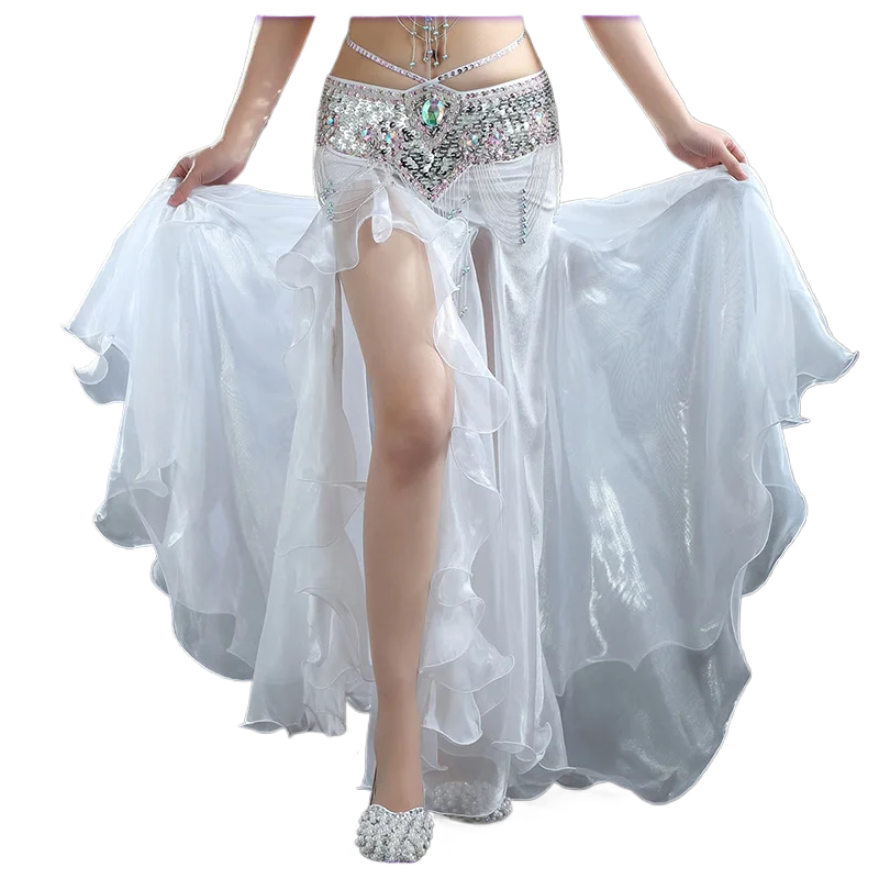 Traje de danza del vientre para mujeres adultas, falda de terciopelo con borde ondulado y abertura larga, falda de danza Oriental puesta en escena, ropa de danza del vientre