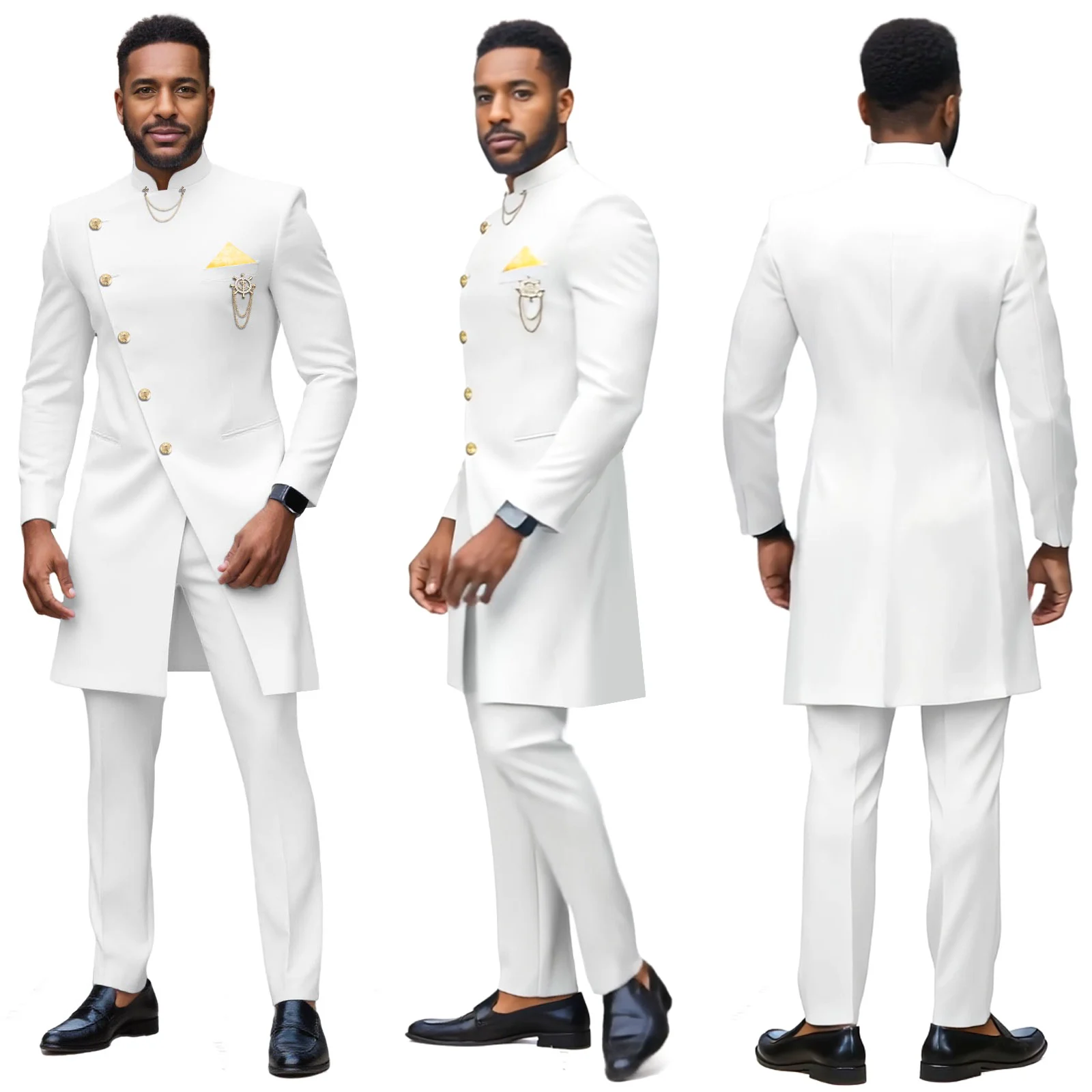 

DBQ мужской африканский костюм, комплект из 2 предметов, однобортный пиджак с золотыми пуговицами + узкие брюки с брошью, официальный стиль BD1122