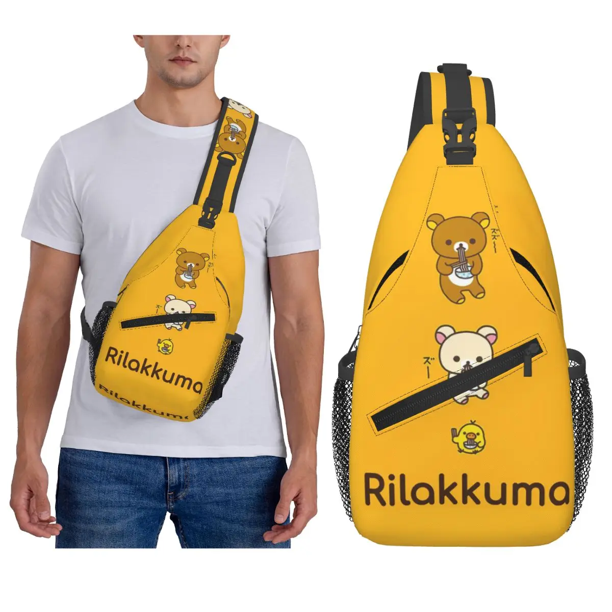 

Rilakkuma Bear Chest Bag Men Sling Crossbody Backpack Chest Bag Traveling Hiking Daypack Shoulder Bag