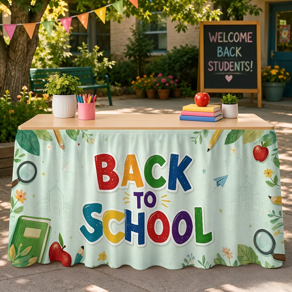 1 piece - School Re-entry Season Printed Table Skirt, suitable for decoration of school re-entry themed indoor parties