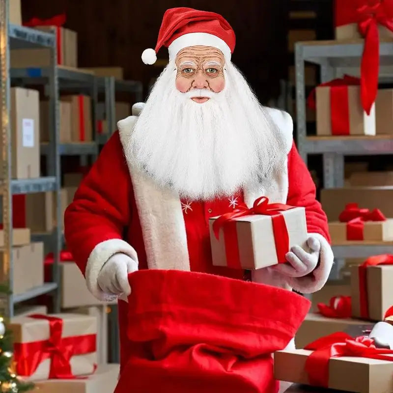 Funny Santa Claus Full Latex Mask Wig Beard Christmas Holiday Soft Santa Face Mask Funny Mask Super Soft Santa Halloween Mask