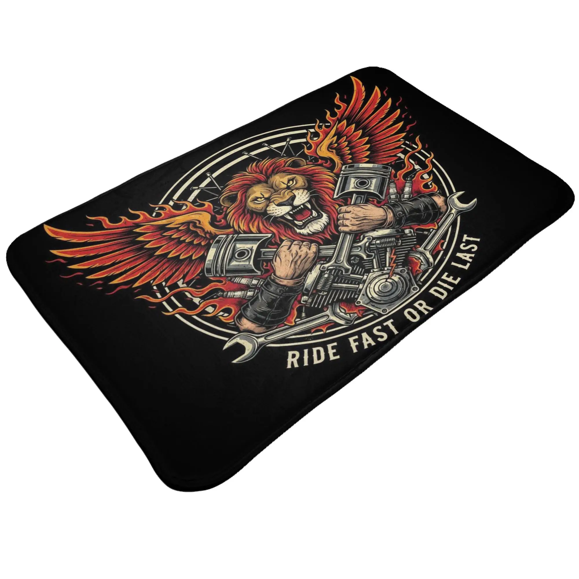 Winged Lion Motorcycle Biker Badge Art Non-slip Doormat Bedroom Mat  Welcome PatternHomeDecor