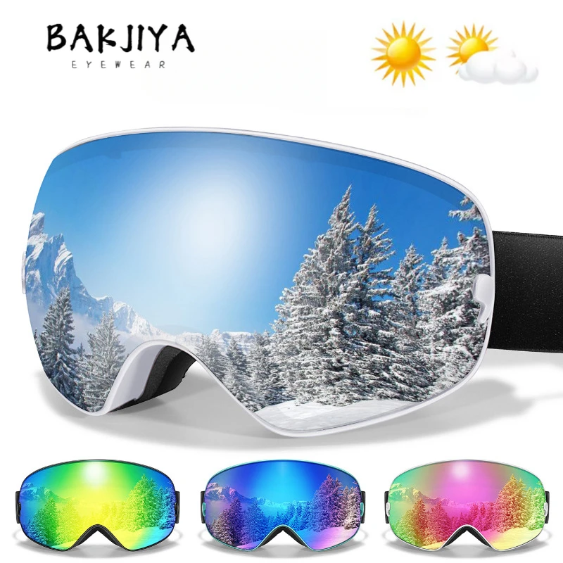 

BAKJIYA Adult Men Women Ski Goggles UV400 Protection Spherical Ski Mask Anti-fog Big Face Snow Glasses Snowboard Skiing Eyewear