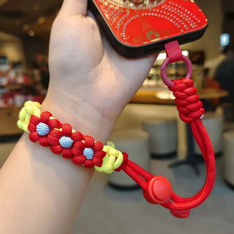 Flower Hanging Rope Instagram Mobile Phone Rope For Men's and Women's Short Handheld Hanging Wrist Adjustable Length Woven Rope