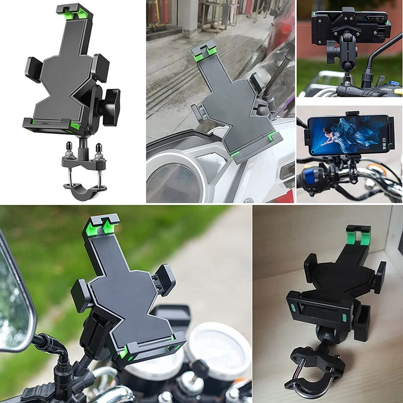 Motorcycle Phone Mount Anti-Shake Bike Phone Holder U-Bolt Base Handlebar Cell Phone Holder With 360° Rotation