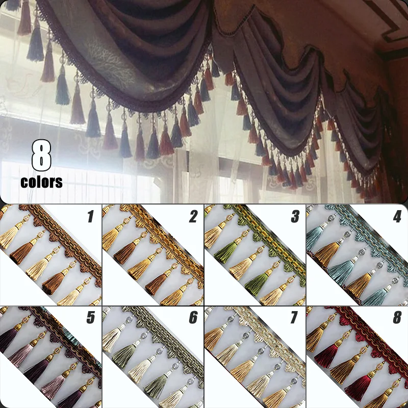 1M Acrylic Beaded Lace Curtain Sewing Tassel Fringe Upholstery Ribbon Trim Diy for Sewing Curtain Accessories Decor European New