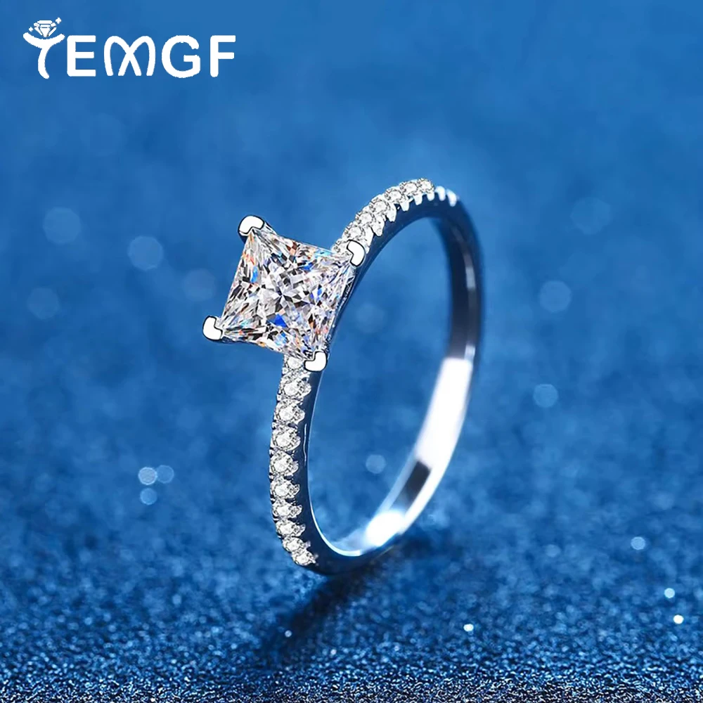

Обручальное кольцо TEMGF с муассанитом/цирконом огранки принцессы для женщин, свадебные обручальные кольца из стерлингового серебра S925, ювелирные изделия
